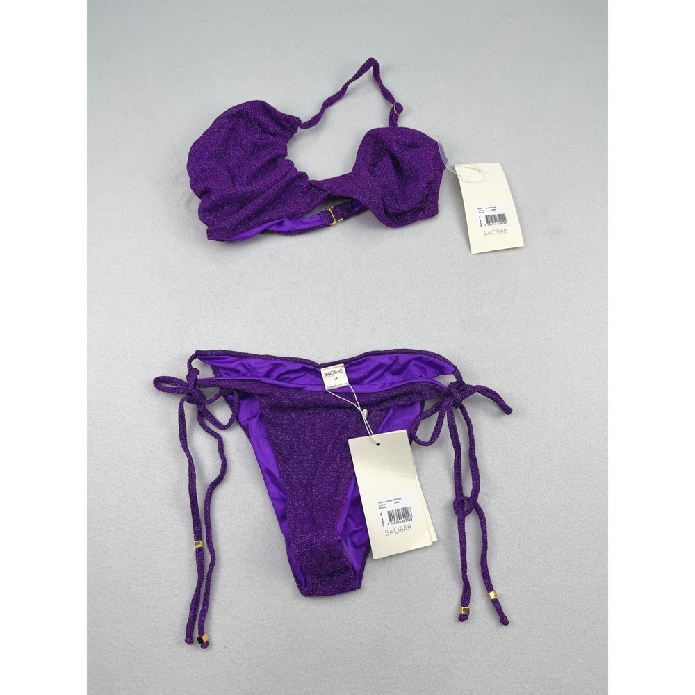 Baobab Glimmer Bikini Set Adel‎ Purple Shimmer Twist Top Side Tie Bottoms Size M